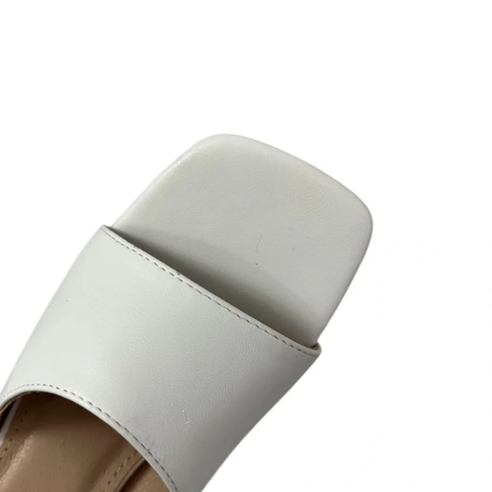 NEW Nasty Gal Slip-On Chunky Heel Square Toe Slide Sandals White 5.5